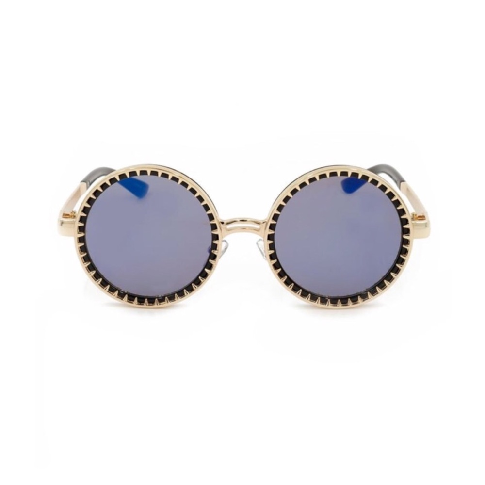 Blue Mirror Round Gold Frame Sunglasses - Picture 5 of 5